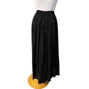 Anne Klein Midi Maxi A Line Skirt Large Black SILK Flowy Classic Flat Pleats